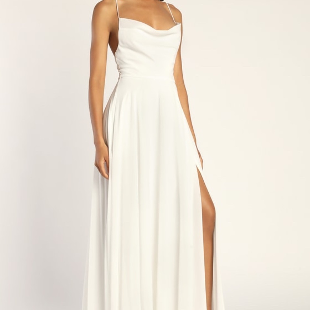 Lulus Romantically Speaking White Cowl Lace-up Maxi Dress - Size M